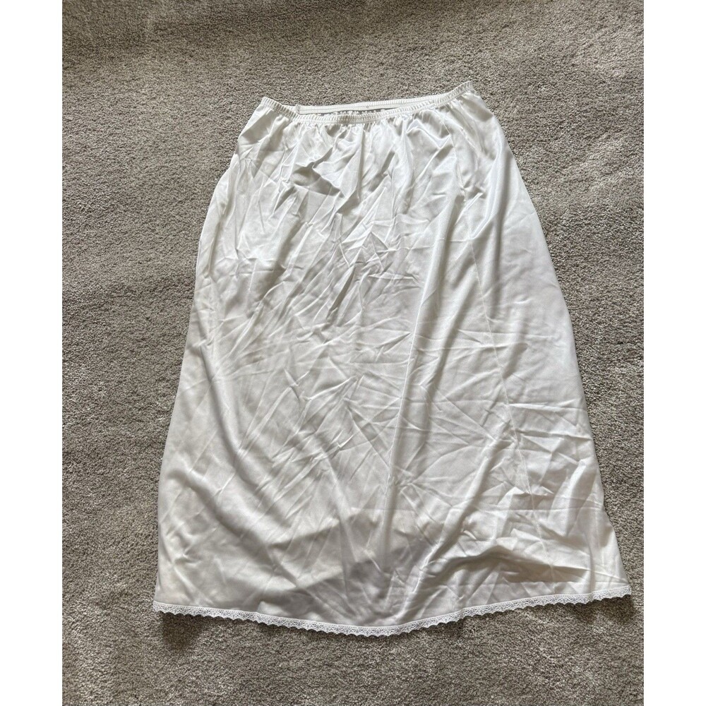 Vtg VANITY FAIR Half Slip Skirt White A-line Lace Trim Size Medium